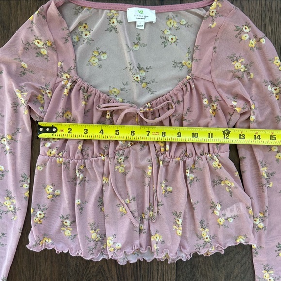 Floral Long Sleeve Sheer Crop Top - Picture 4 of 5